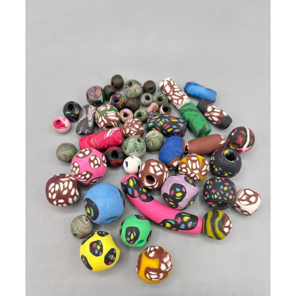 Vtg Polymer Clay Bead Lot‎ Millefiori Marbled Artisan Craft Jewelry Supplies